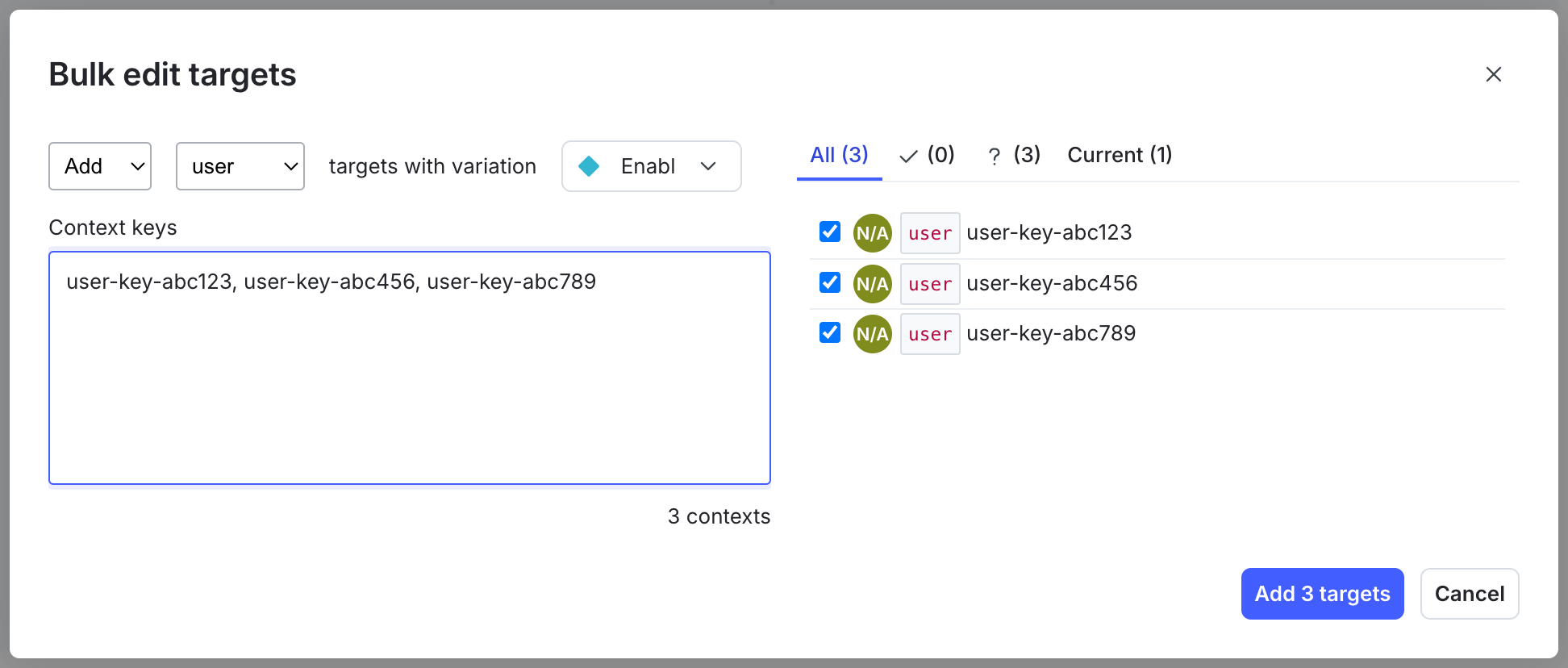 The "Bulk editing" dialog.